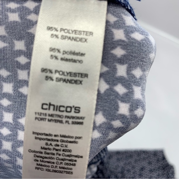 Chico 2 Pants Large Easywear Wide Leg  Pull On Navy White Abstract Boho Travel - Picture 6 of 10